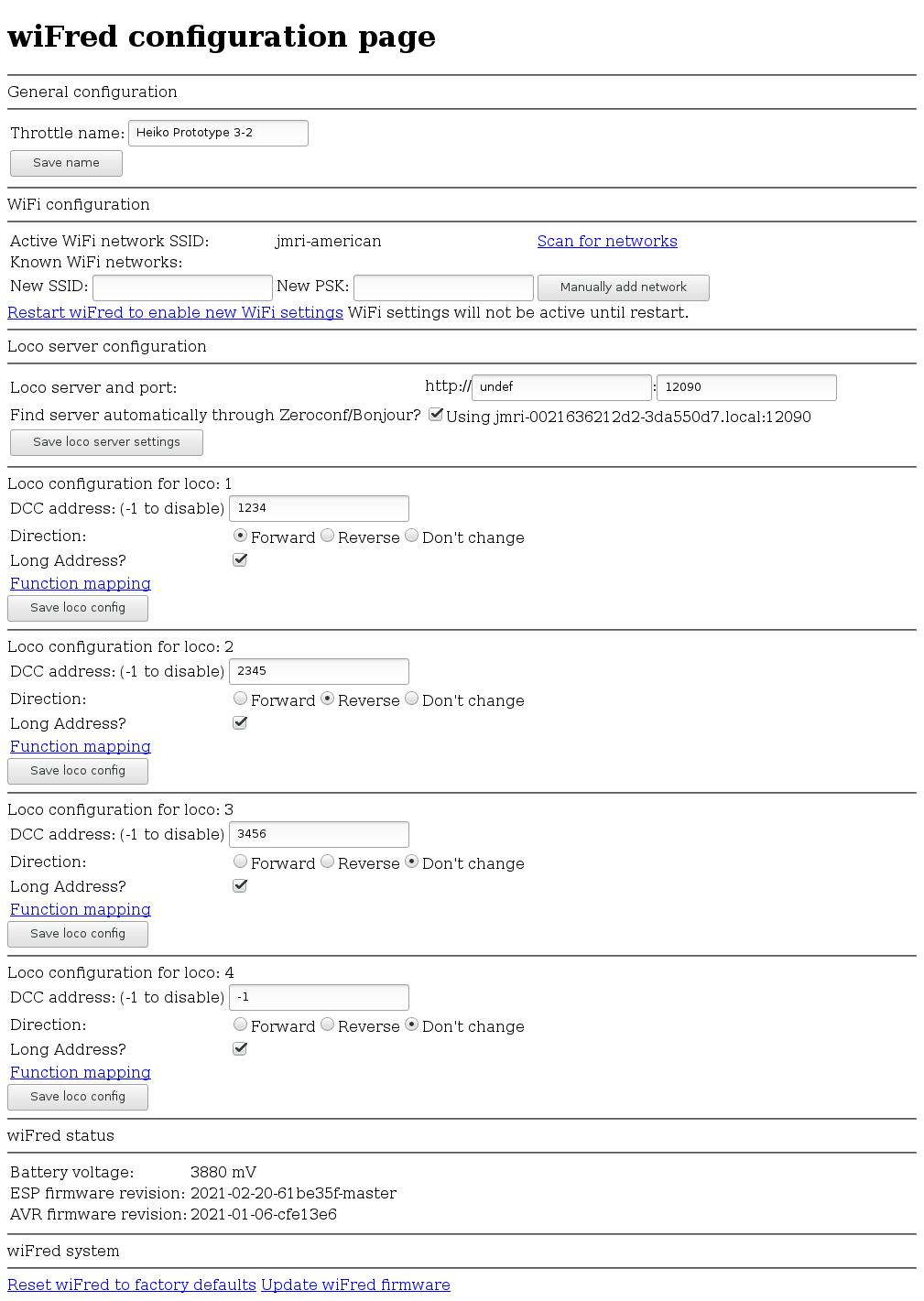 wiFred main configuration page